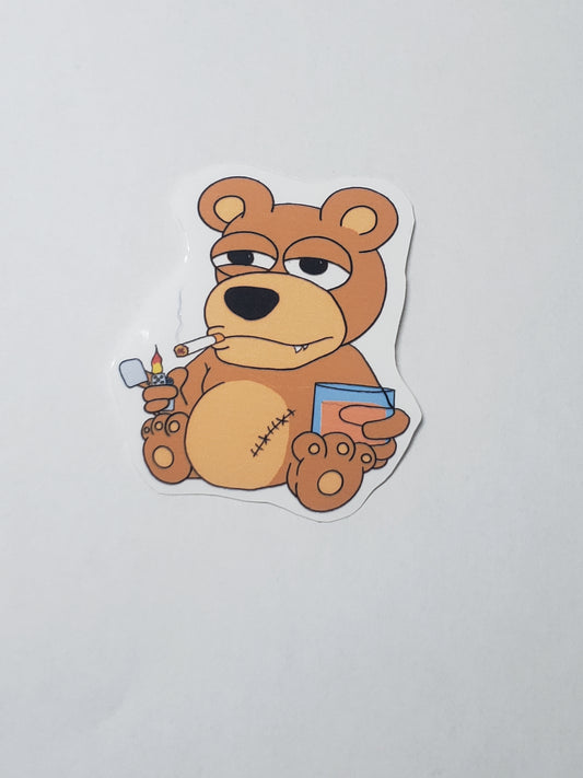 Smoking & Whiskey Teddy Bear Waterproof Vinyl Sticker